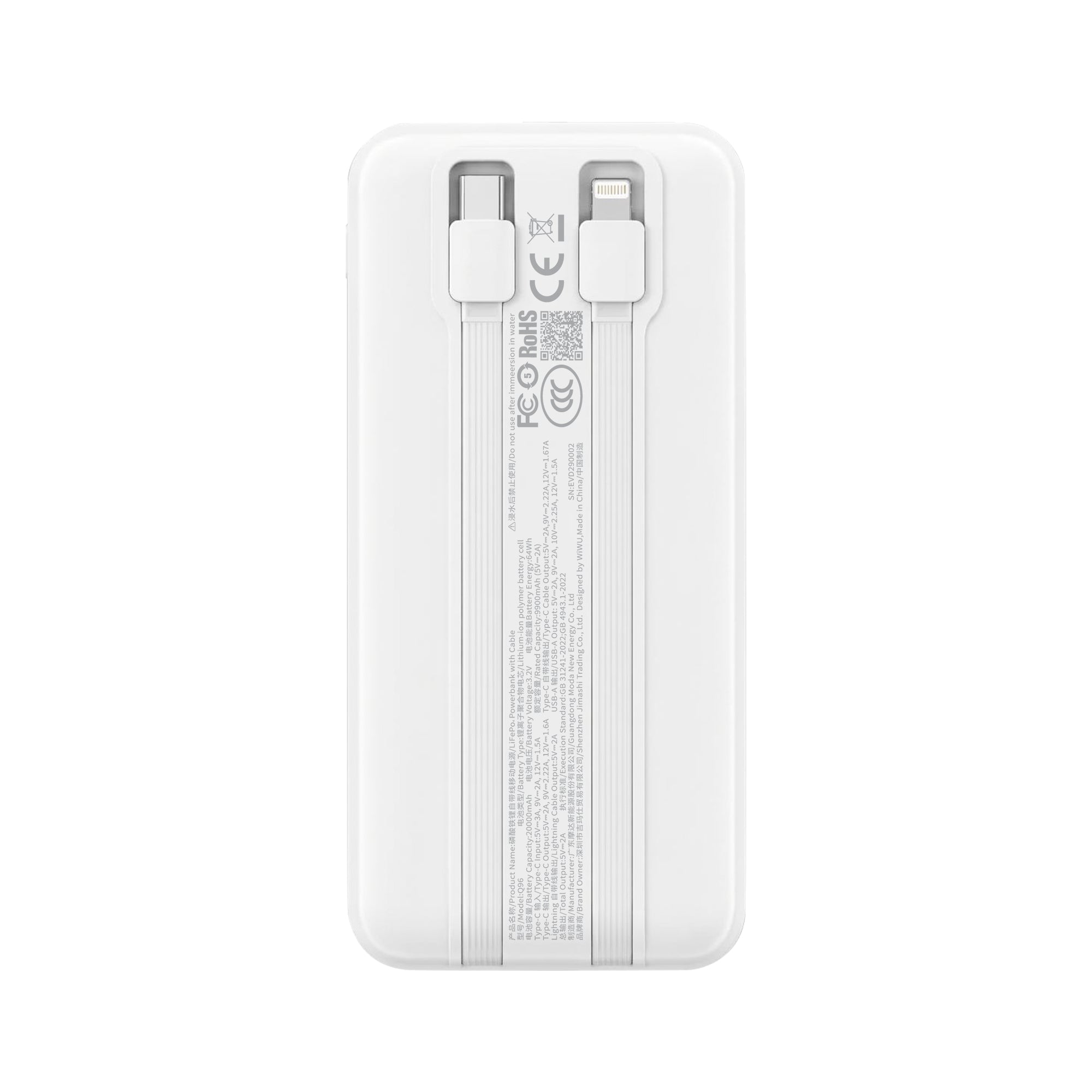 WiWU Q96 20000mAh Power Bank with Built-in Dual Cables