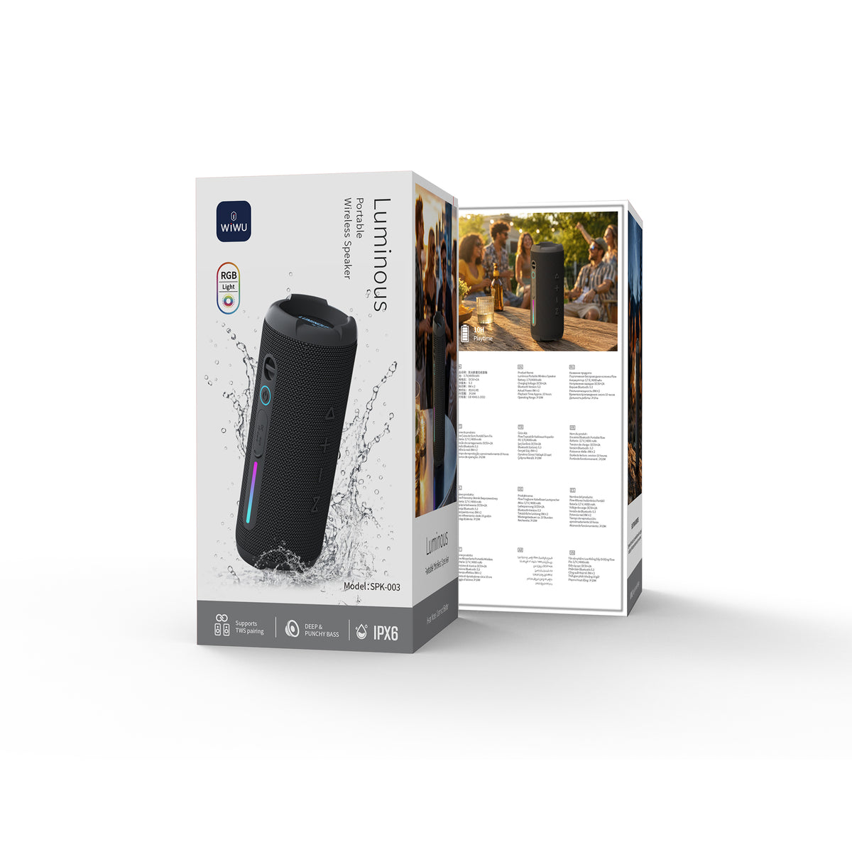 WiWU SPK-003 Portable Outdoor Wireless Speaker with RGB Lighting & IPX6 Waterproof
