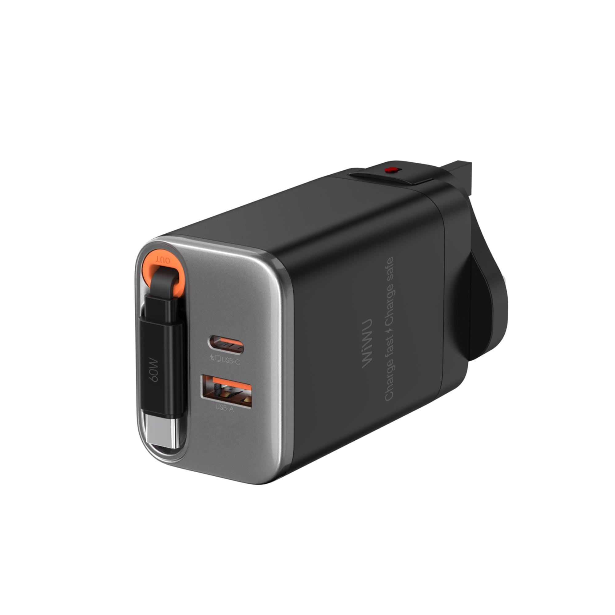 WiWU Helix Pro 67W GaN Technology PD/QC 2USB C+1 USB A Port Fast Charger (with EU and UK plug adapters) Wi-G027 CN