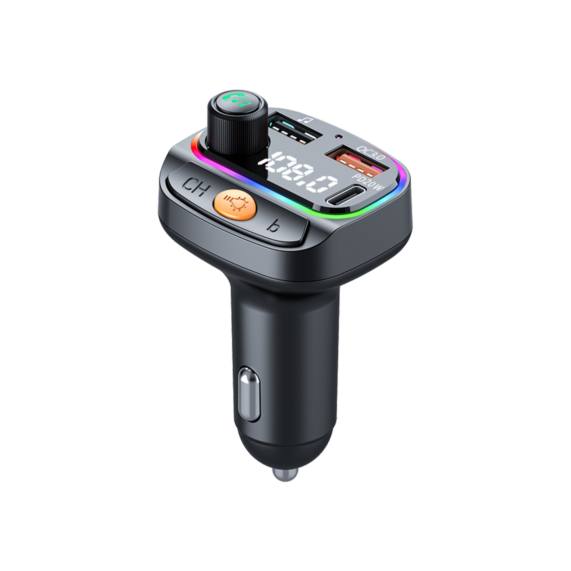 WiWU Wi-QC031 Bluetooth 5.3 Car FM Transmitter with RGB Lights & 38W Fast Charging