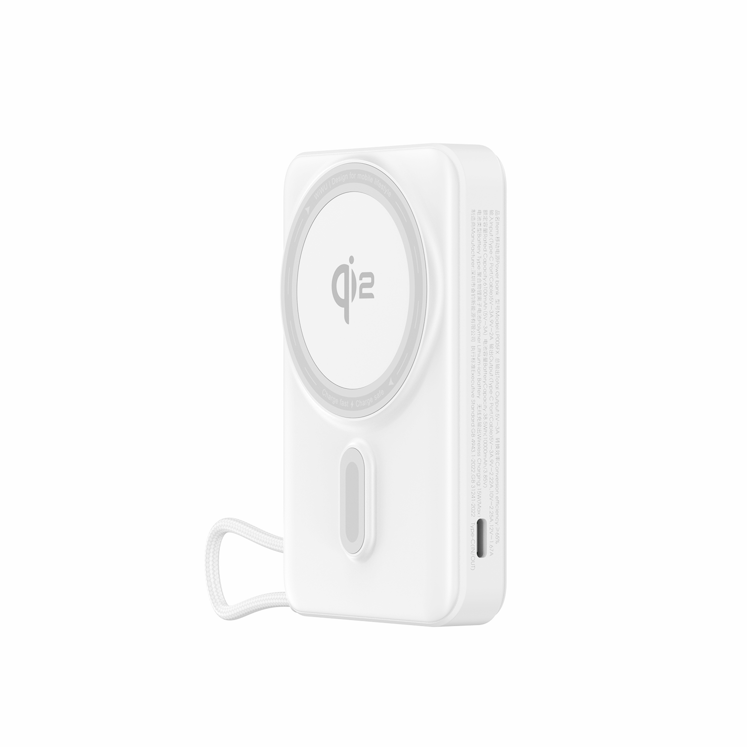WiWU LP005FX 10000mAh Magnetic Wireless Power Bank with Built-in Cable and PD Fast Charging