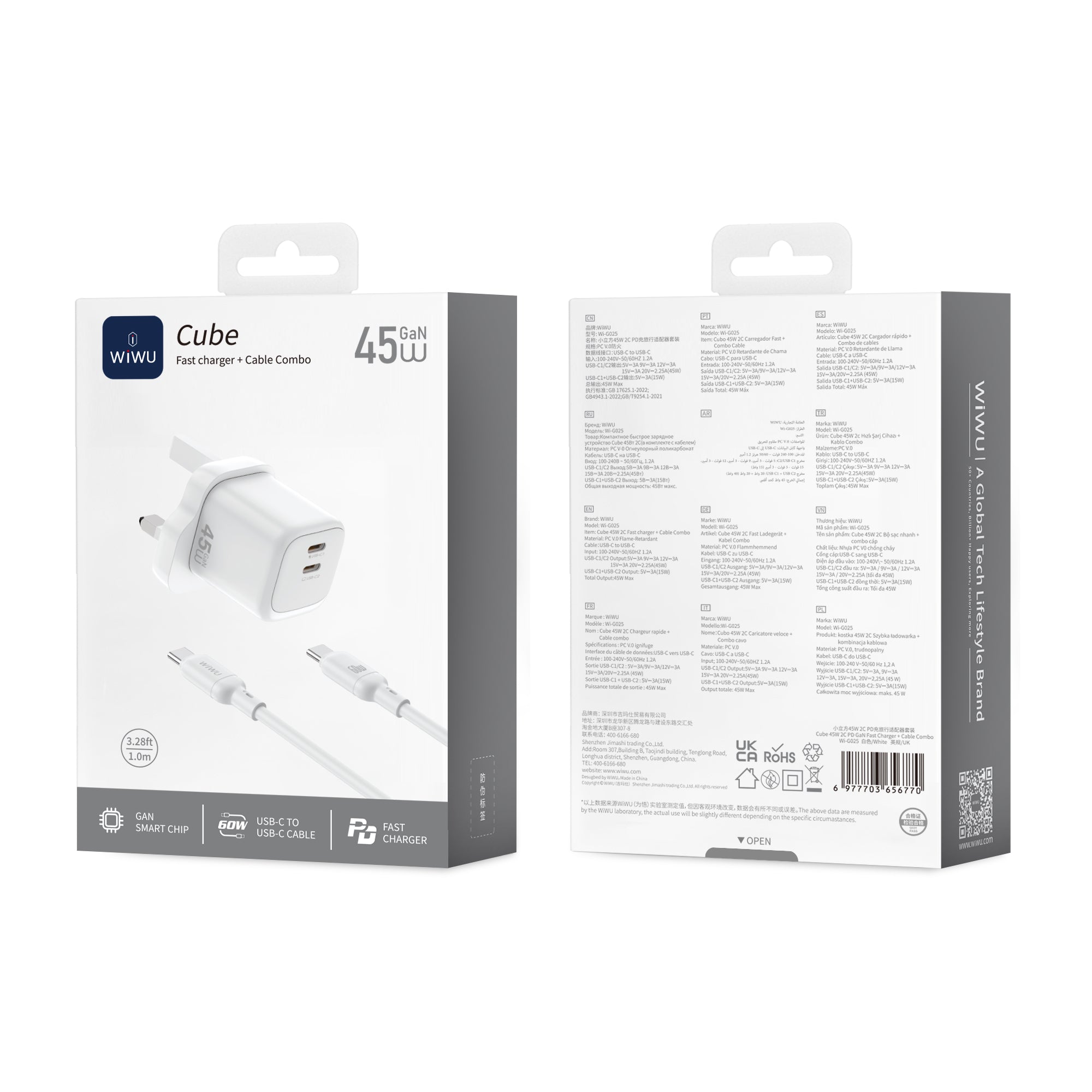 WiWU Cube 45W 2C PD Fast Charge Travel Adapter Combo Wi-G025