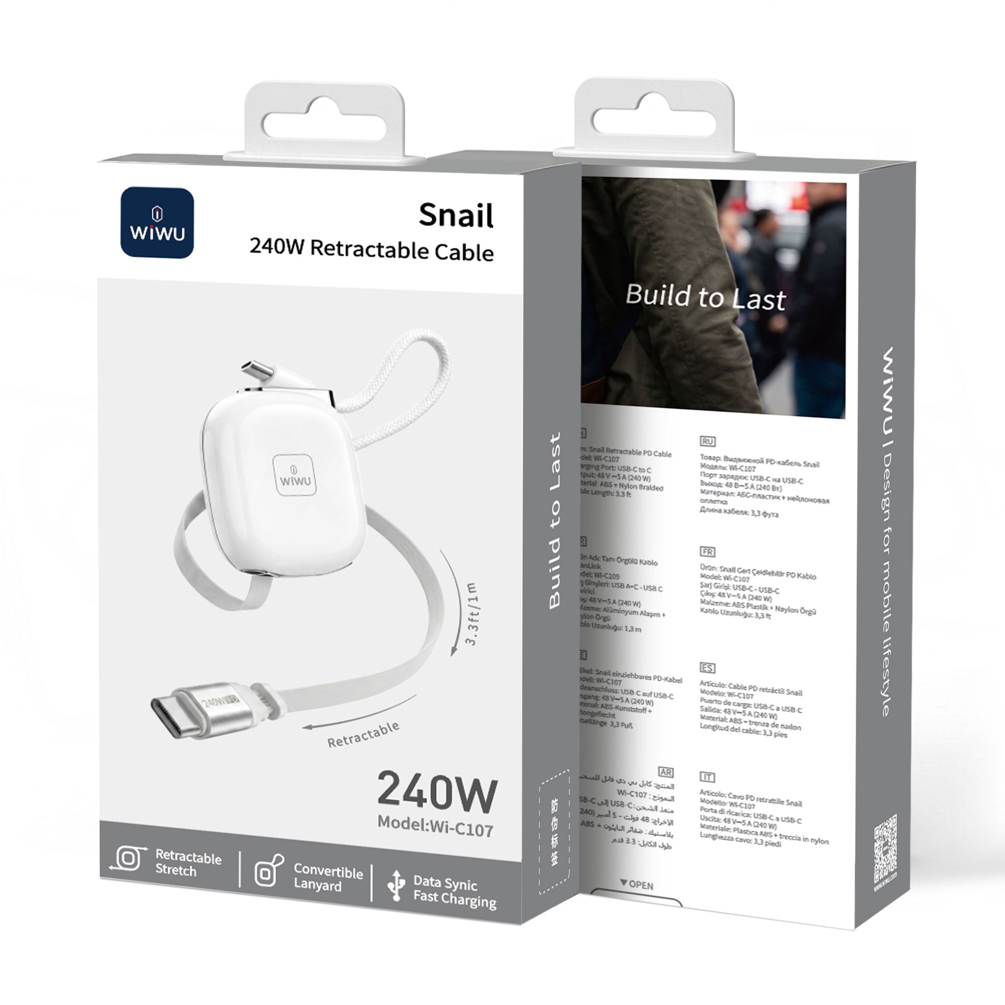 WiWU 240W Retractable USB-C to USB-C Cable Wi-C107