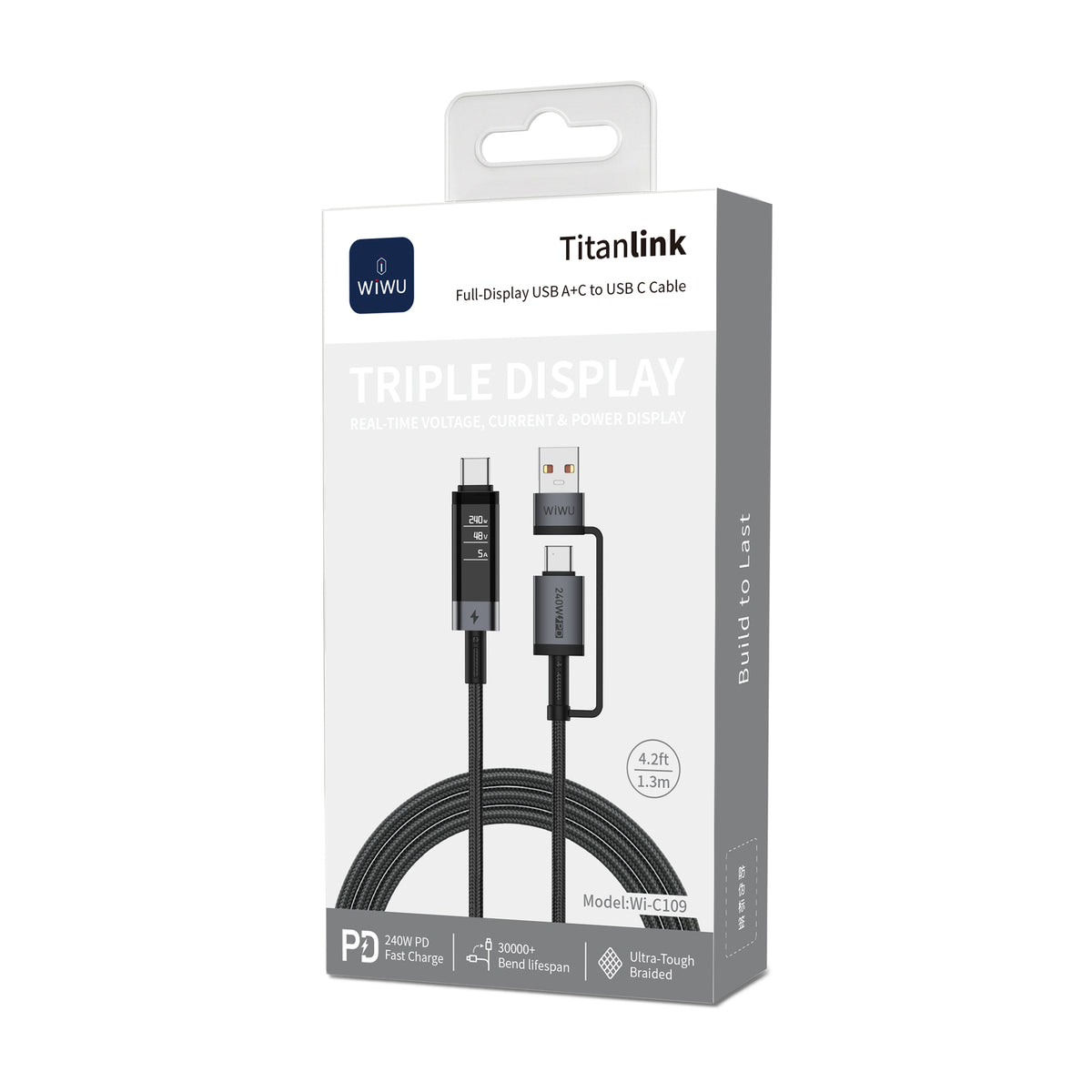 WiWU 240W USB-A+C to USB-C Cable Wi-C109