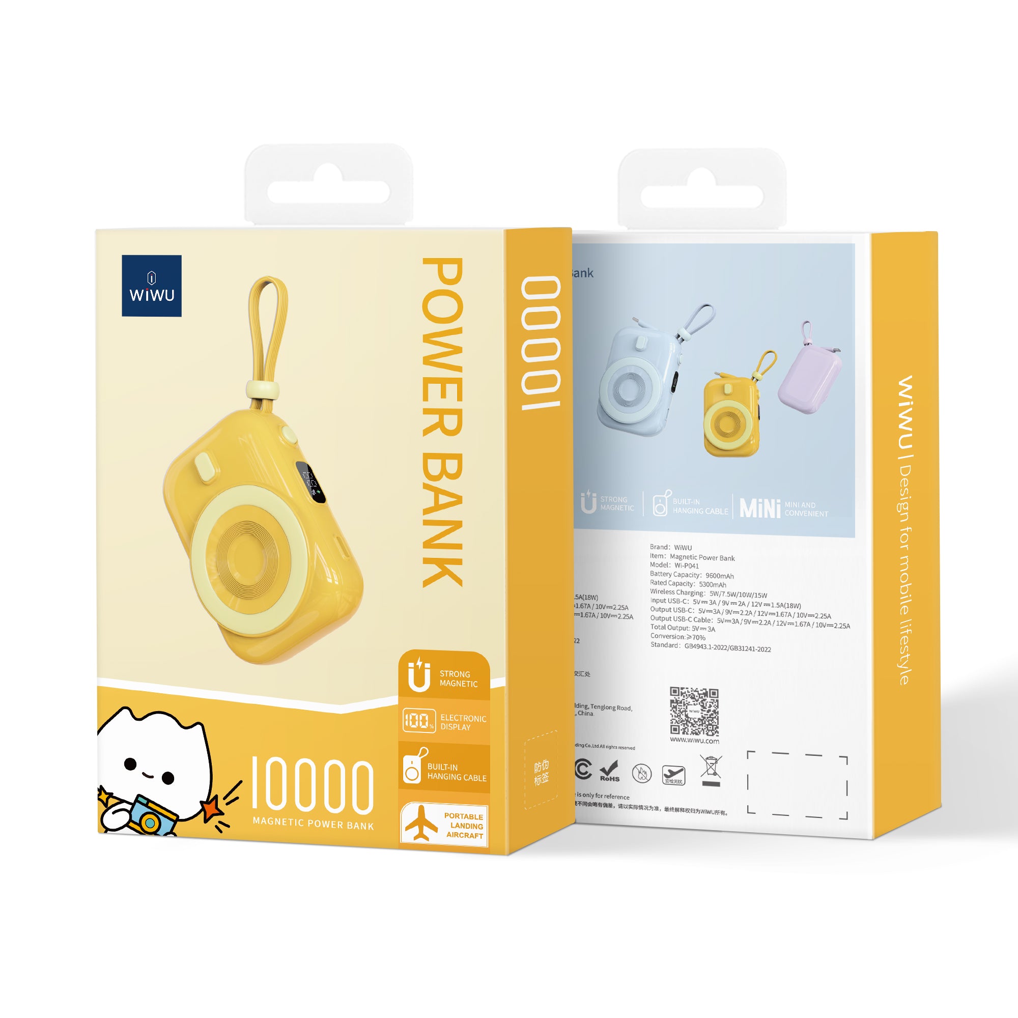 WiWU Brand New Magnetic 22.5w Fast Charging Wi-P041 Colorful Mini Portable Power Bank With Type C Port Cable